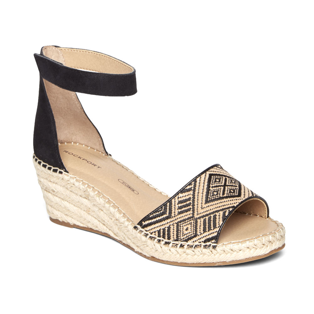 Rockport Sandals For Womens Beige/Black - Marah Woven Ankle Strap - UA8371049